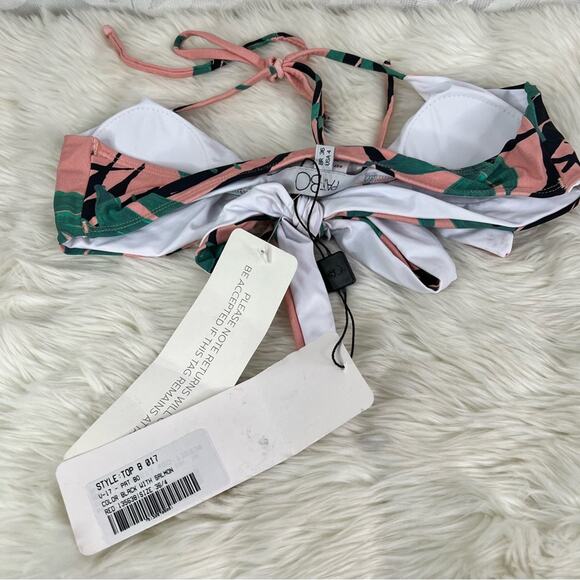 PATBO Tropical Floral Triangle Black Salmon Bikini Top Size 4 NWT - Picture 7 of 10